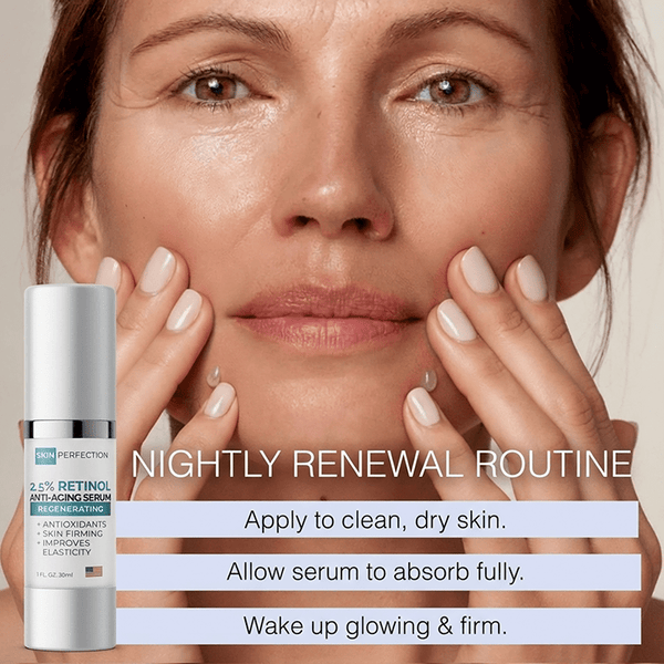 It's easy to add in Skin Perfection's 2.5% retinol gel serum to your skincare routine