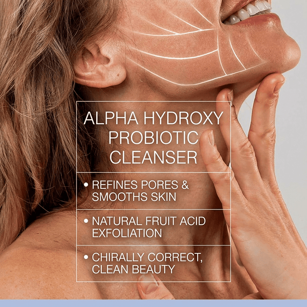 alpha hydroxy probiotic cleanser refines pores and smooths skin