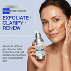 alpha hydroxy cleanser contains gentle AHA and BHA with probiotics and fruit acids to refine pores and reveal radiant skin