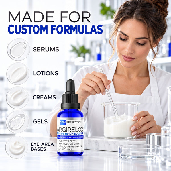 Water-soluble dual peptide solution for custom skincare formulas including serums, lotions, creams, gels, and facemoisturizers.
