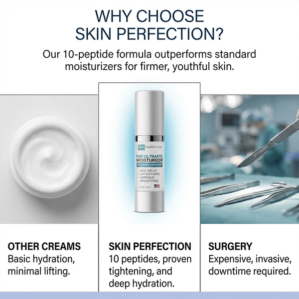 ultimate moisturizer is skin perfection's ten-peptide formula that outperforms standard moisturizers for firmer, youthful-looking skin